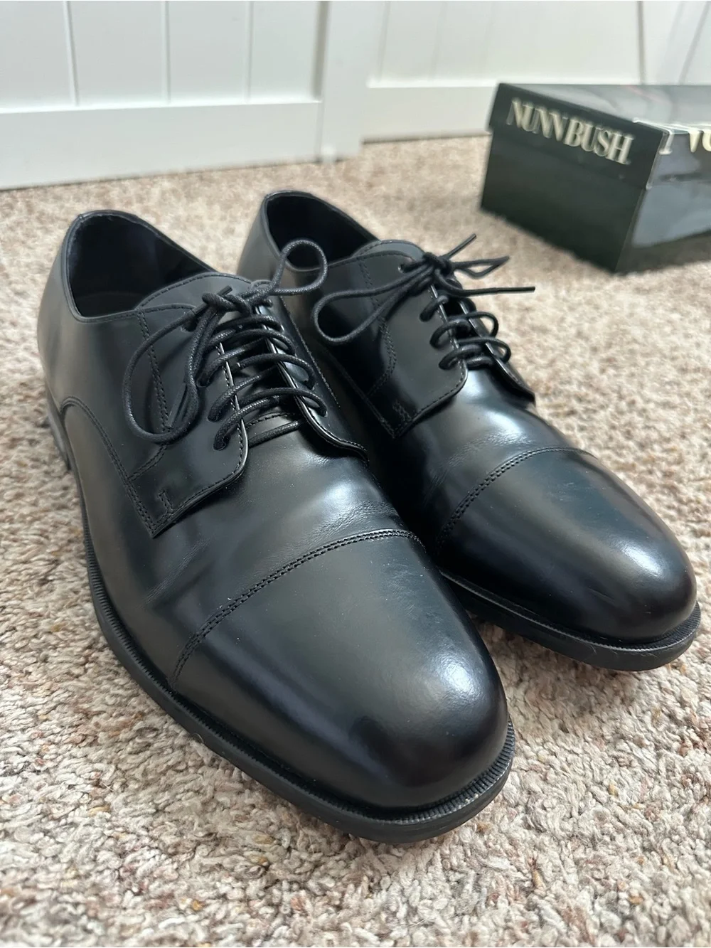 Nunn Bush Maddox Dress Flex Men’s Size 10 M Black Leather Cap Toe Oxfords